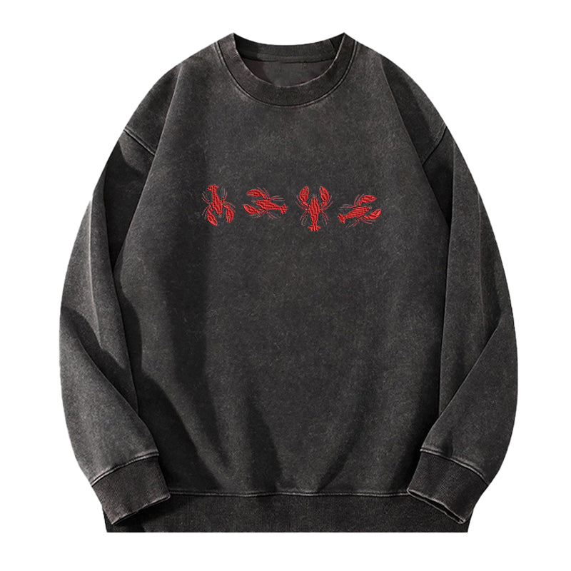 Embroidered Lobster Washed Crewneck Sweatshirt
