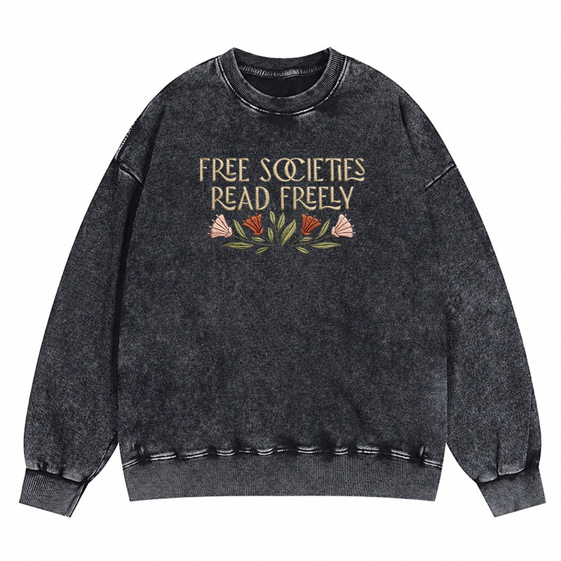 Embroidered Read Freely Washed Crewneck Sweatshirt