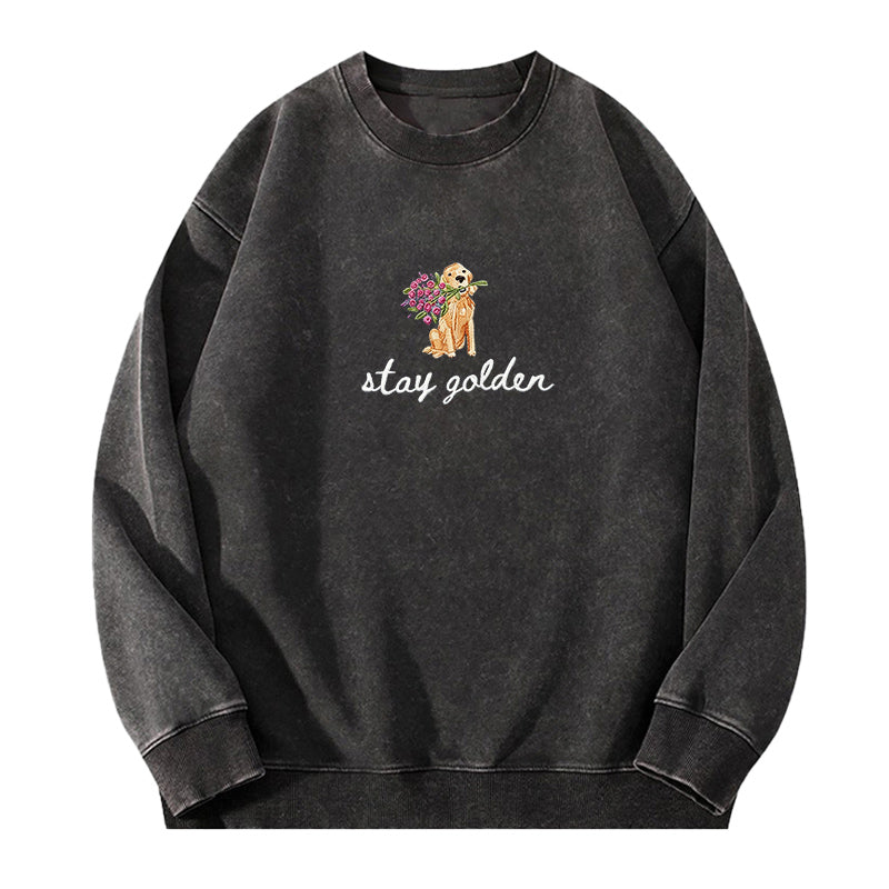Embroidered Stay Golden Washed Crewneck Sweatshirt