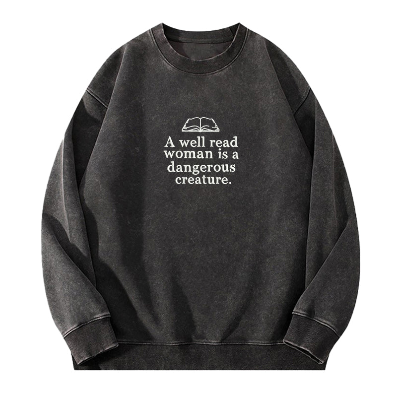 Embroidered A Well Read Woman Washed Crewneck Sweatshirt