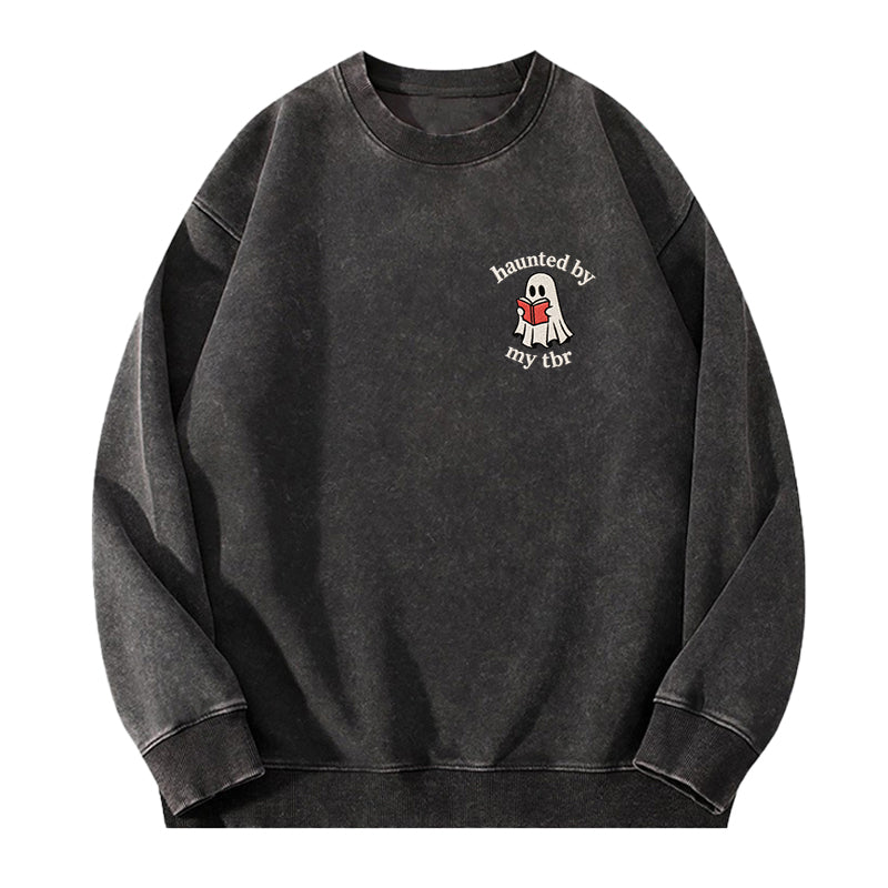 Embroidered Haunted By My TBR Washed Crewneck Sweatshirt