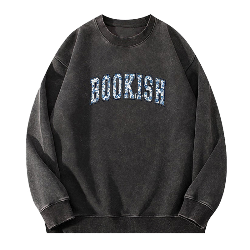 Embroidered Retro Bookish Washed Crewneck Sweatshirt