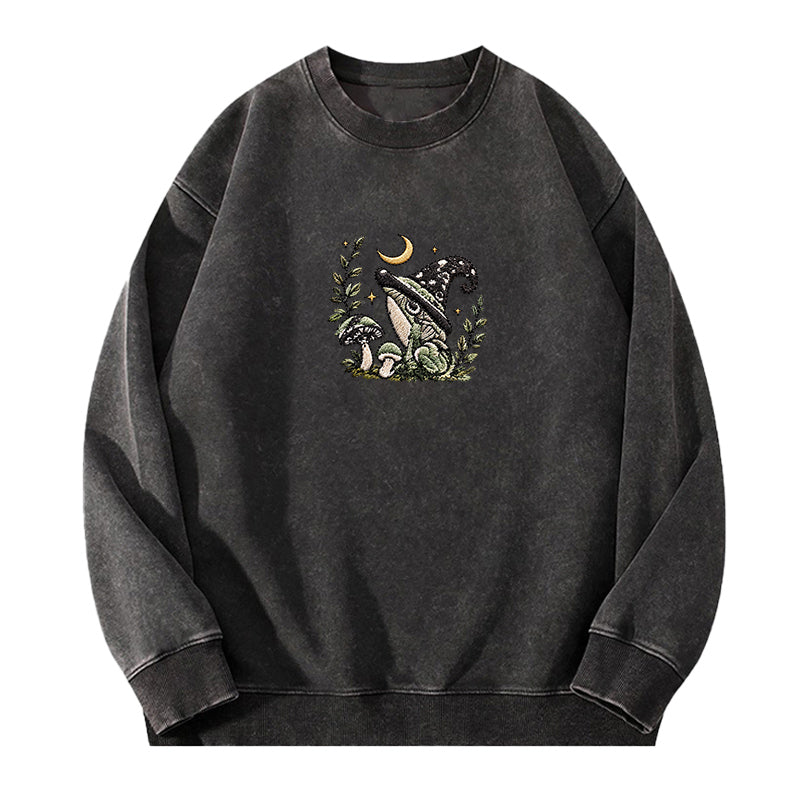 Embroidered Witchy Frog Washed Crewneck Sweatshirt