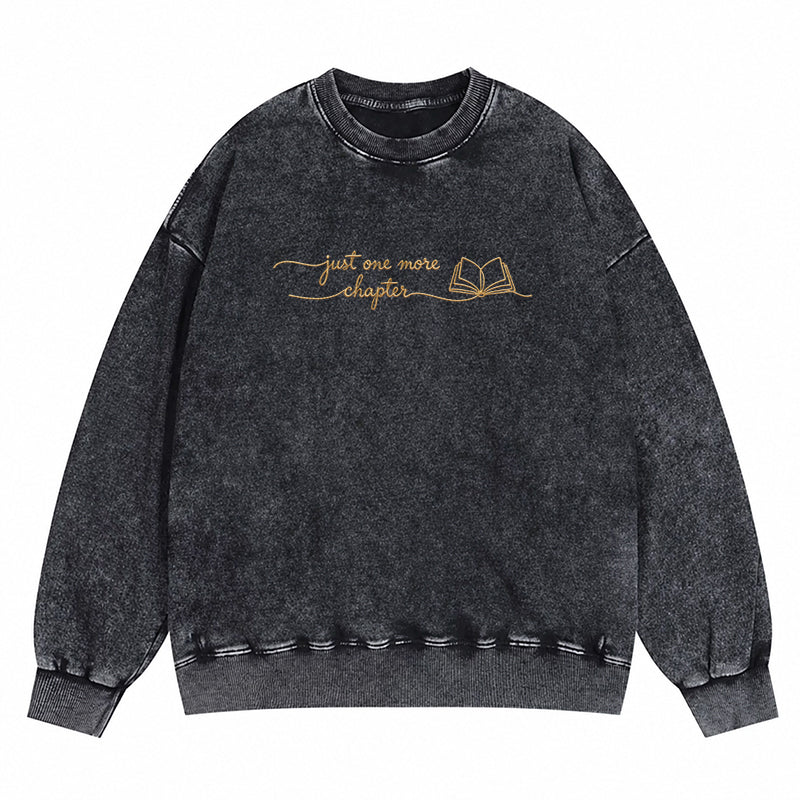 Embroidered Just One More Chapter Washed Crewneck Sweatshirt