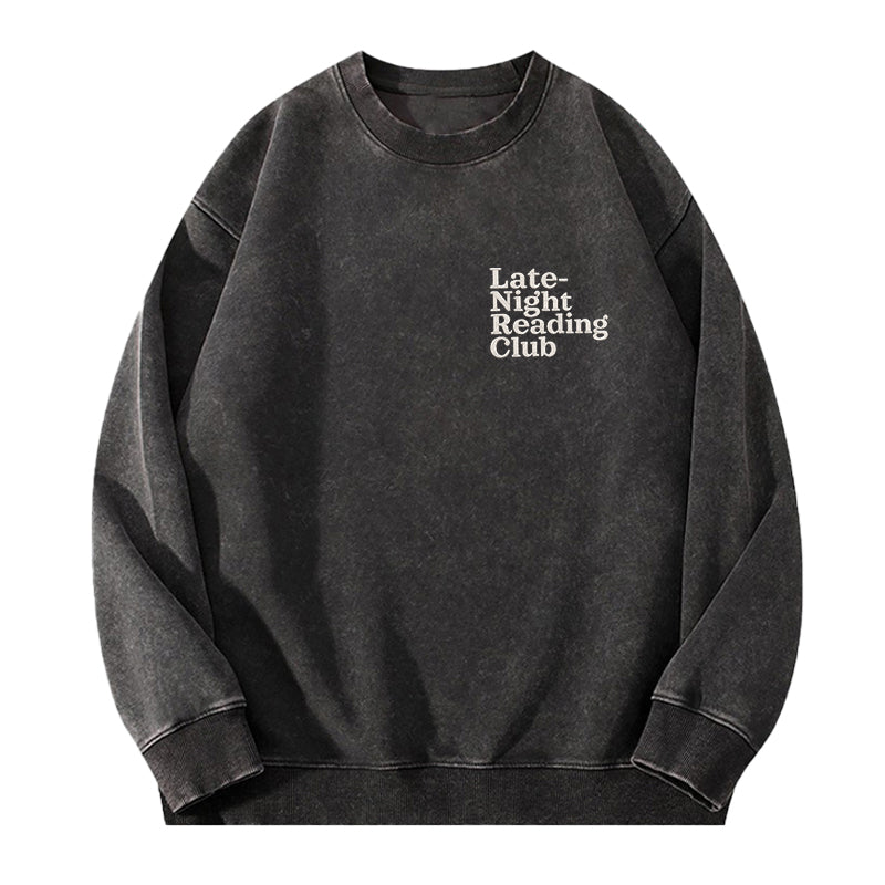 Embroidered Late-night Reading Club Washed Crewneck Sweatshirt