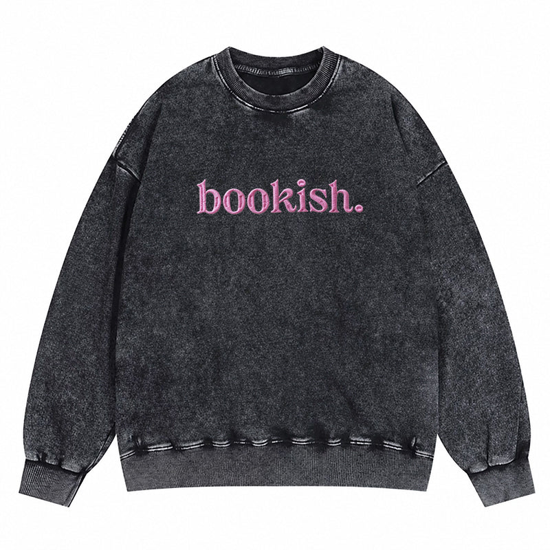 Embroidered Bookish Washed Crewneck Sweatshirt