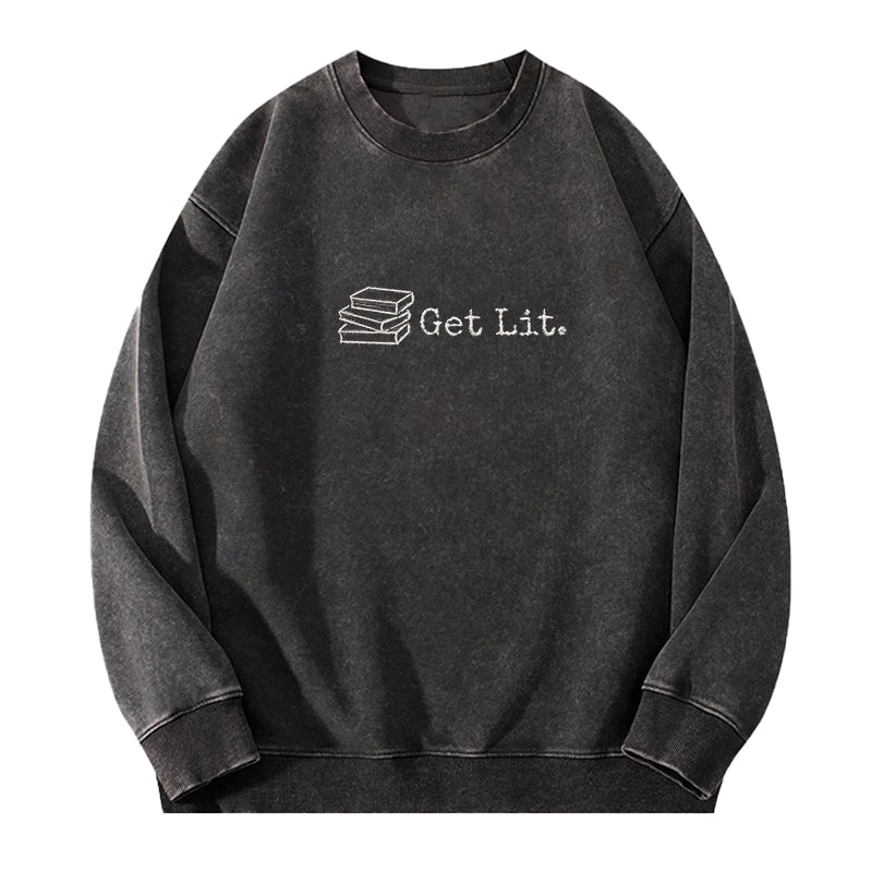 Embroidered Get Lit Washed Crewneck Sweatshirt