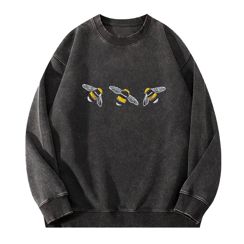 Embroidered Bumble Bee Washed Crewneck Sweatshirt