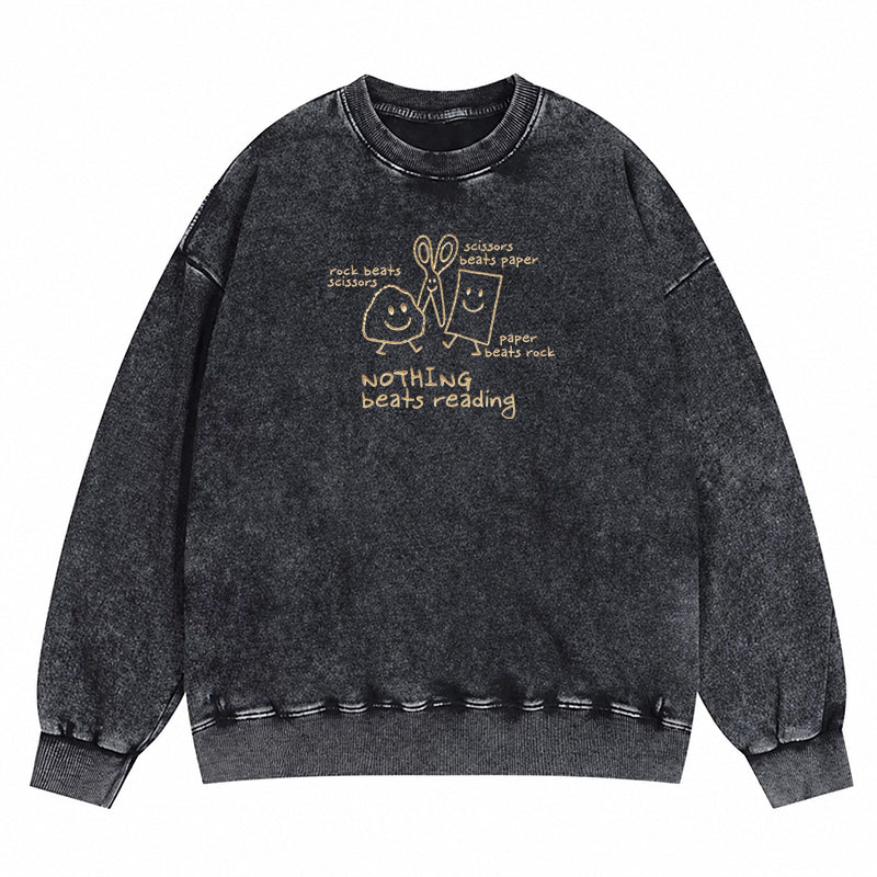 Embroidered Nothing Beats Reading Washed Crewneck Sweatshirt