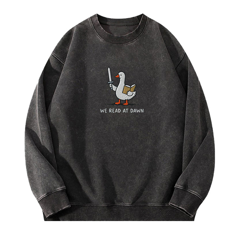 Embroidered We Read At Dawn Goose Washed Crewneck Sweatshirt
