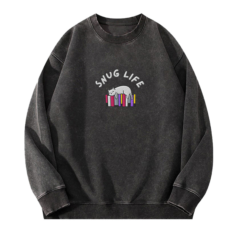 Embroidered Snug Life Washed Crewneck Sweatshirt