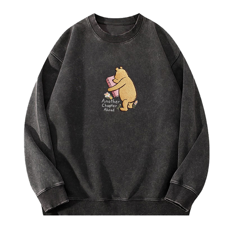 Embroidered Reading Bear Another Chapter Washed Crewneck Sweatshirt