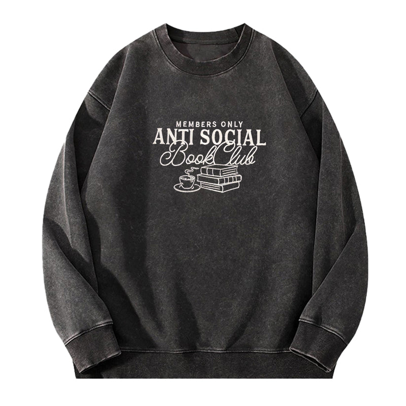 Embroidered Anti-Social Book Club Washed Crewneck Sweatshirt