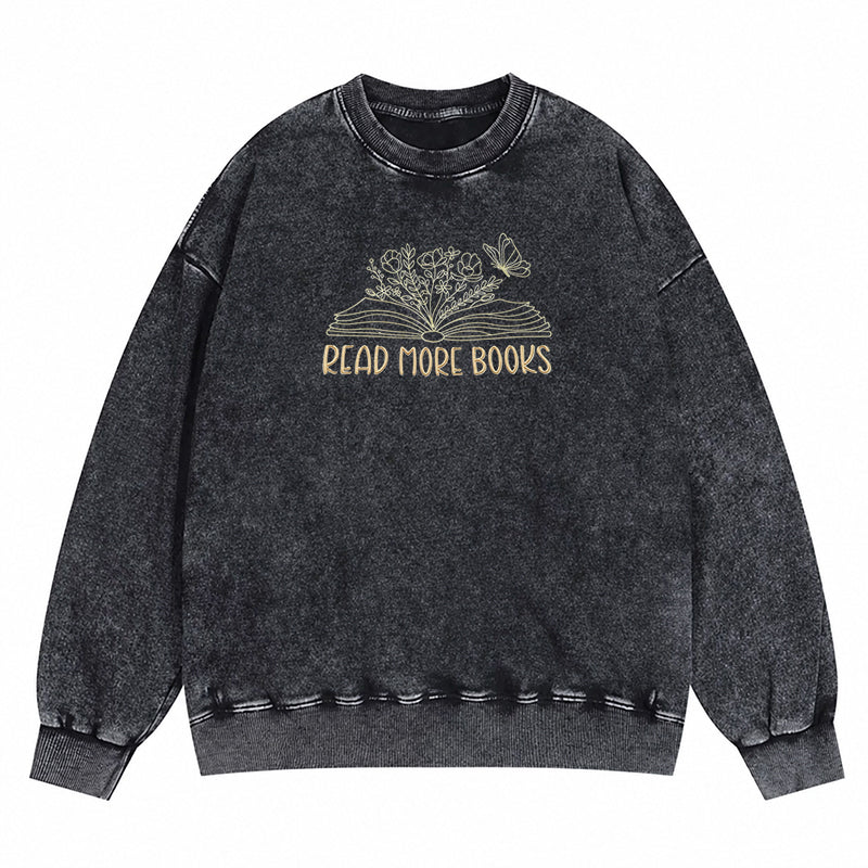 Embroidered Floral Read More Books Washed Crewneck Sweatshirt