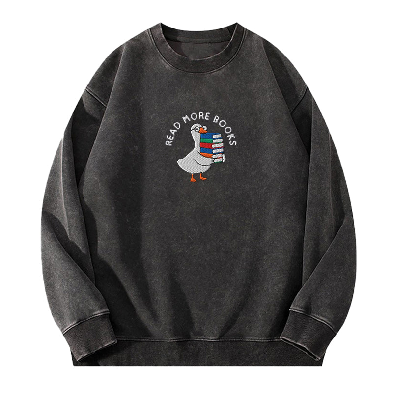Embroidered Read More Books Goose Washed Crewneck Sweatshirt