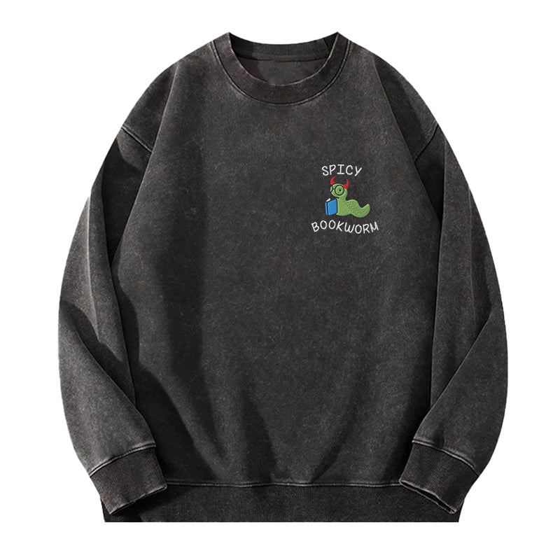 Embroidered Spicy Bookworm Washed Crewneck Sweatshirt