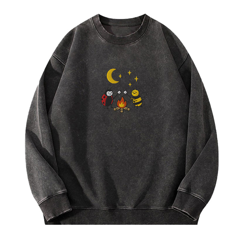 Embroidered Ladybug Campfire Washed Crewneck Sweatshirt