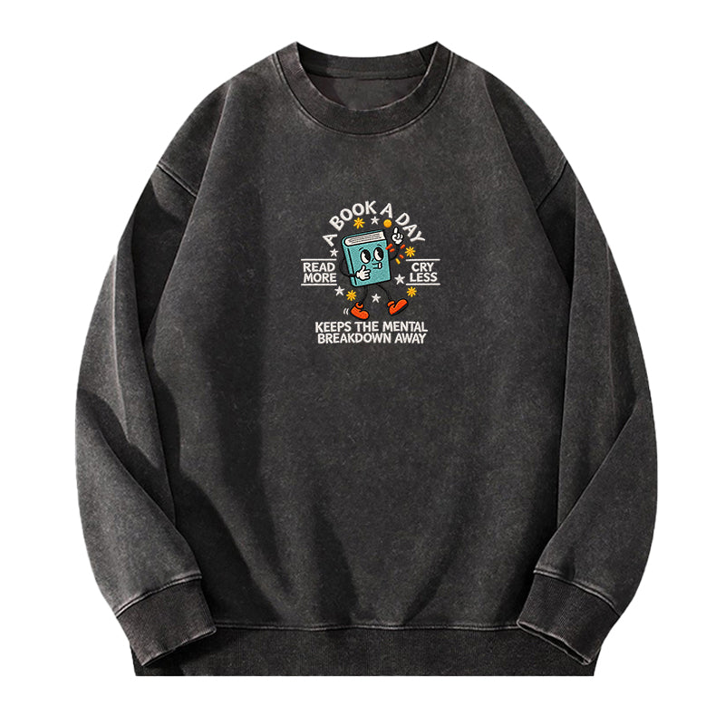 Embroidered Read More Cry Less Washed Crewneck Sweatshirt