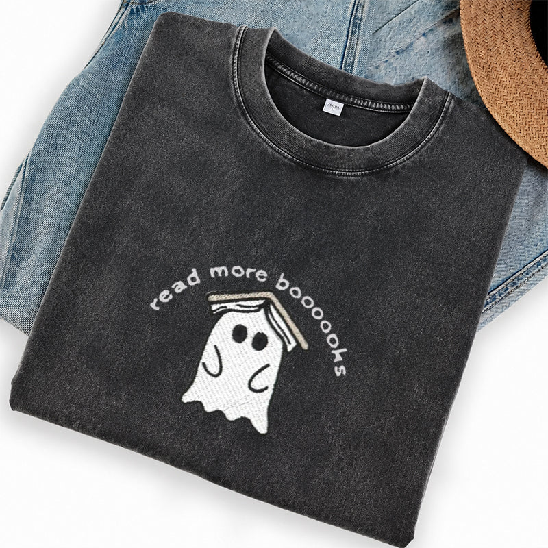 Embroidered Read More Boooooks Washed Crew Neck T-Shirt