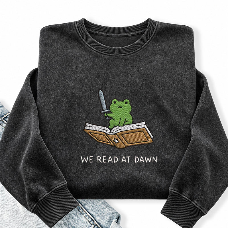 Embroidered We Read At Dawn Frog Washed Crewneck Sweatshirt