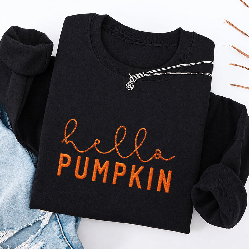Embroidered Hello Pumpkin Classic Crewneck Sweatshirt