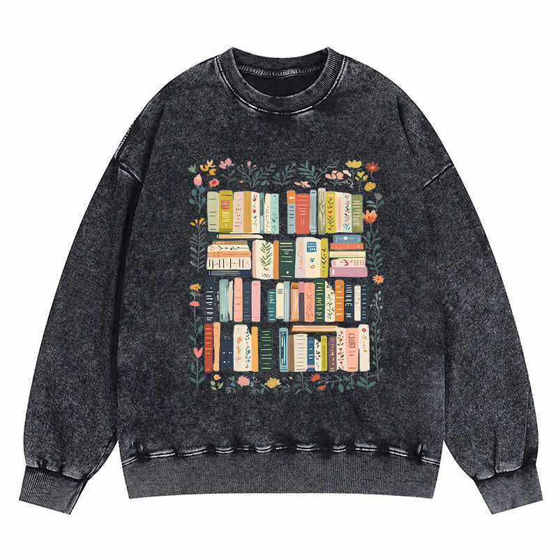 Floral Bookshelf Washed Crewneck Sweatshirt
