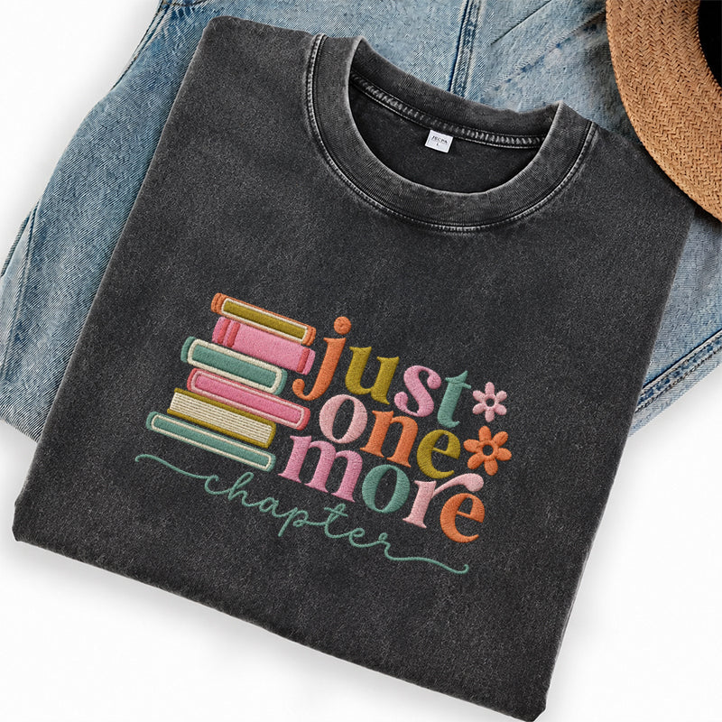 Embroidered Just One More Chapter Washed Crew Neck T-Shirt