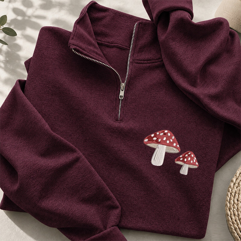 Embroidered Mushrooms Classic Quarter Zip Sweatshirt