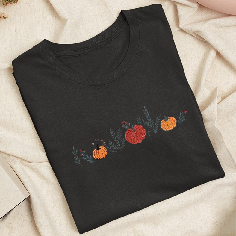 Embroidered Fall Enchanted Pumpkins Classic Adult Unisex Crew Neck T-Shirt