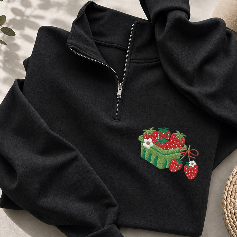 Embroidered Strawberry Blanket Classic Quarter Zip Sweatshirt