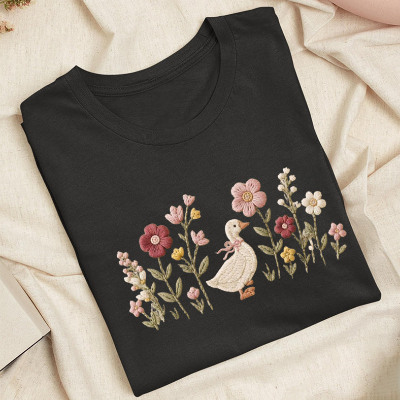 Embroidered Silly Goose Wildflower Classic Adult Unisex Crew Neck T-Shirt
