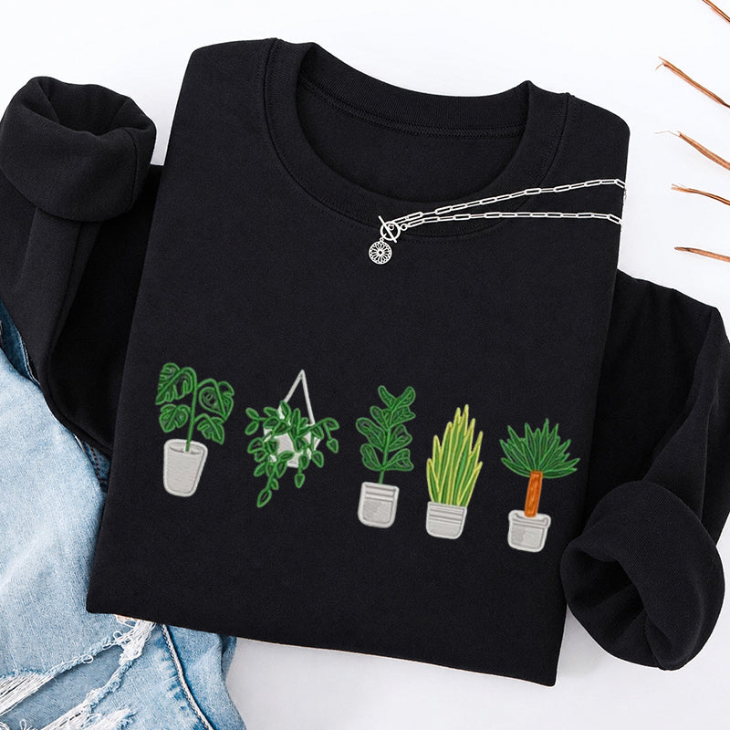 Embroidered Houseplant Classic Crewneck Sweatshirt
