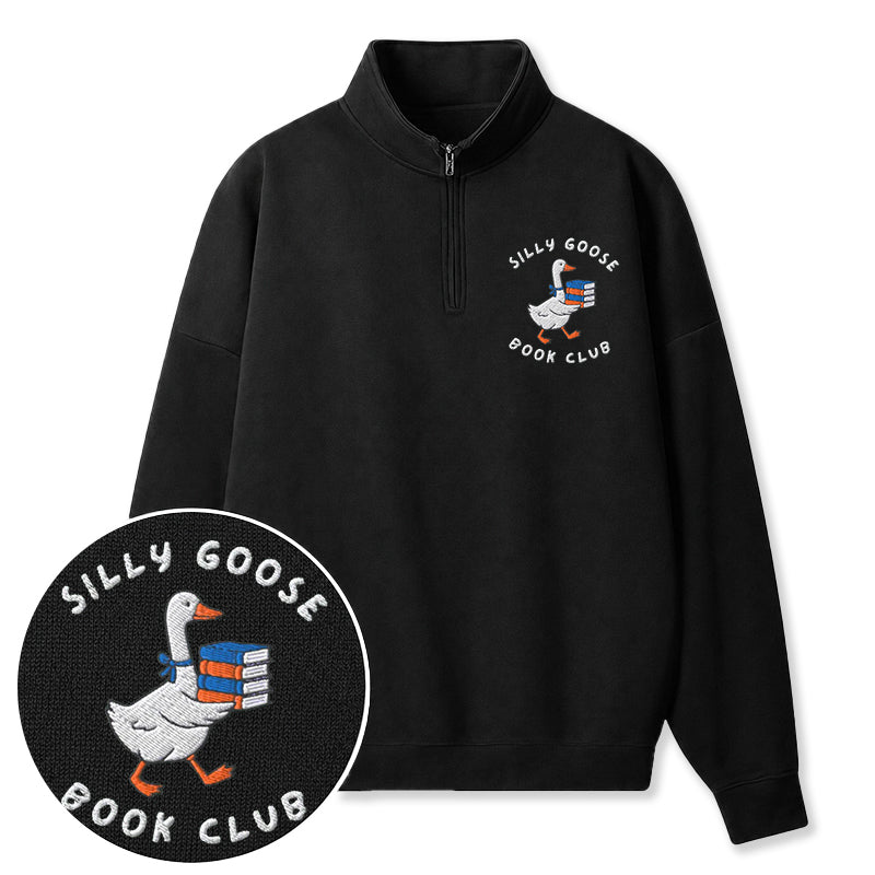 Embroidered Bookish Goose Classic Quarter Zip Sweatshirt