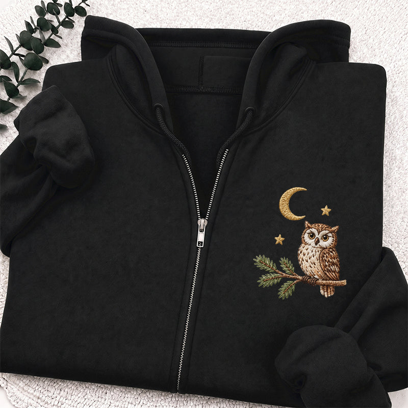 Embroidered Night Owl Classic Full Zip Hoodie