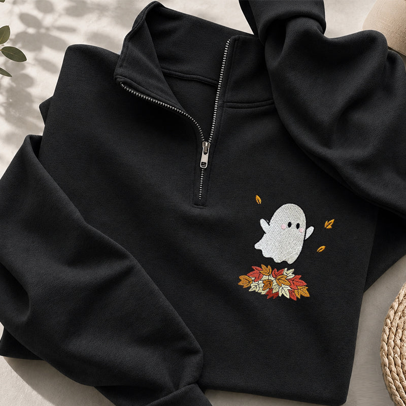 Embroidered Fall Ghost Classic Quarter Zip Sweatshirt