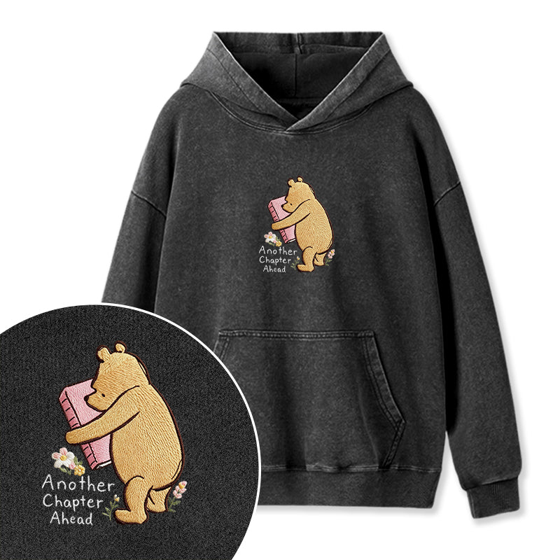 Embroidered Reading Bear Another Chapter Ahead Washed Hoodie