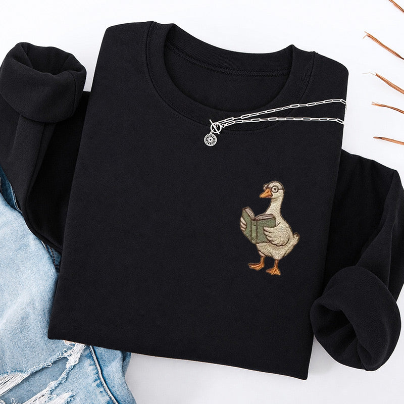 Embroidered Reading Goose Classic Crewneck Sweatshirt