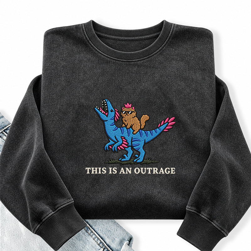Embroidered This Is An Outrage Book Lover Washed Crewneck Sweatshirt