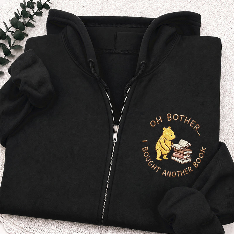 Embroidered Funny Bear Reading Books Classic Adult Unisex Full Zip Hoodie