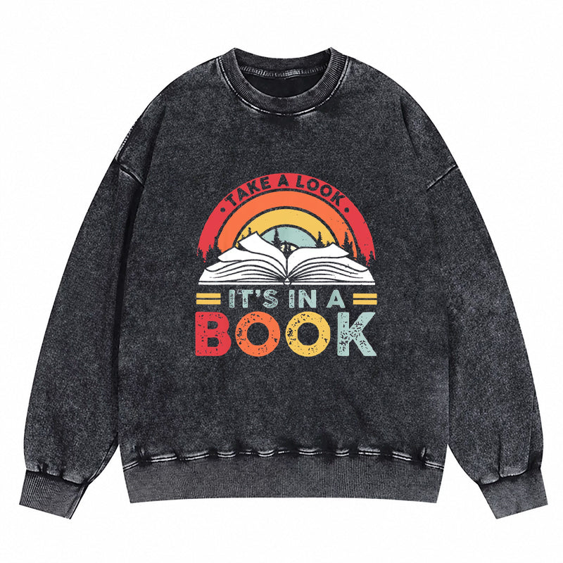 Take A Look It's In A Book Rainbow Washed Crewneck Sweatshirt