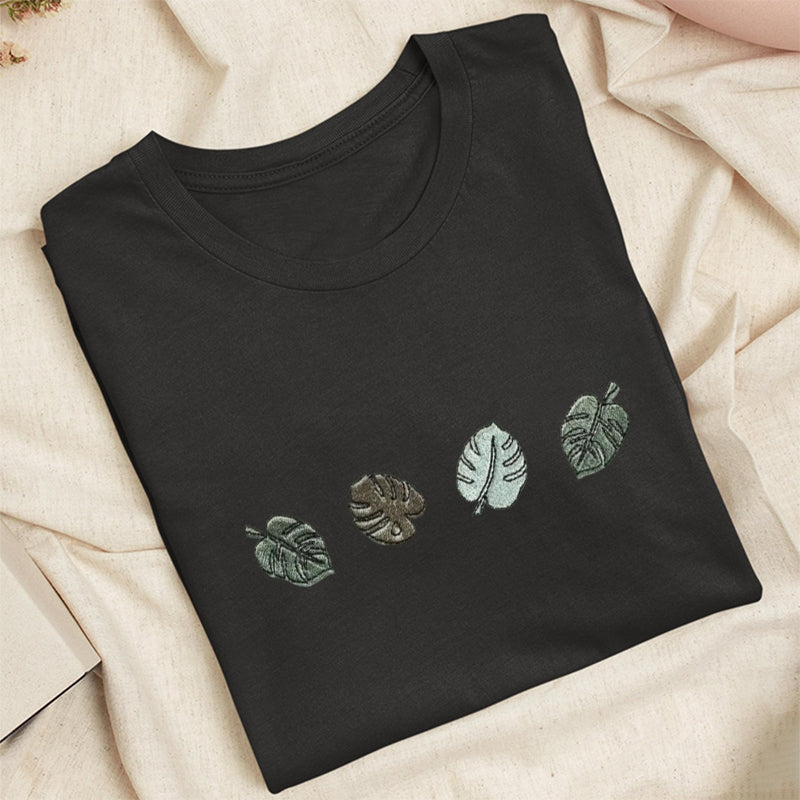 Embroidered Monstera Plant Classic Adult Unisex Crew Neck T-Shirt