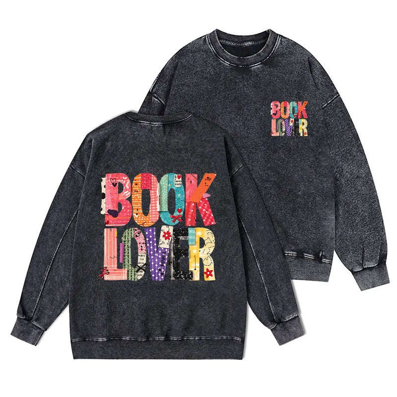 Retro Book Lover Washed Crewneck Sweatshirt