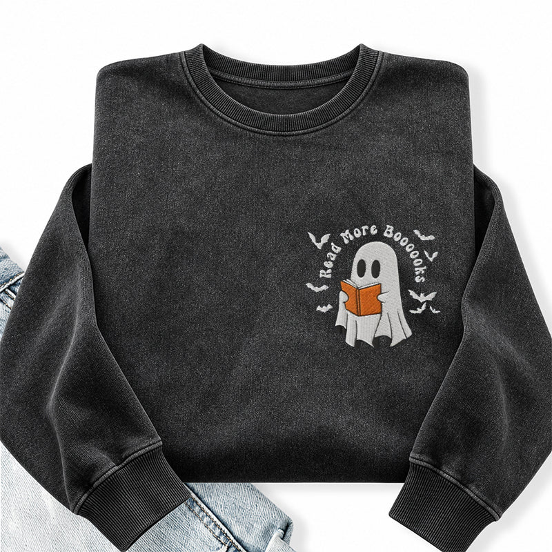 Embroidered Read More Boooooks Washed Crewneck Sweatshirt