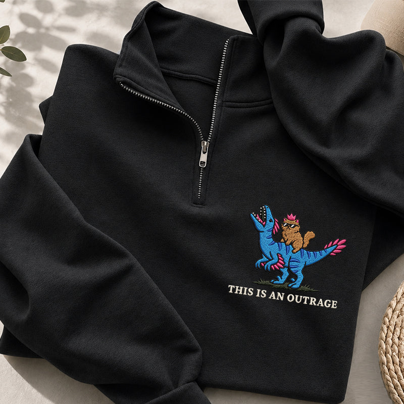 Embroidered This Is An Outrage Book Lover Classic Quarter Zip Sweatshirt