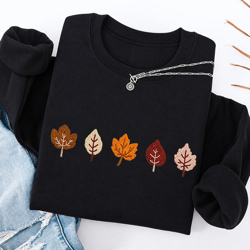 Embroidered Fall Leaves Classic Crewneck Sweatshirt