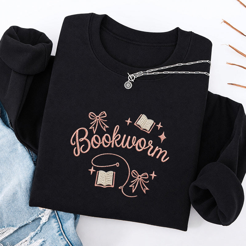 Embroidered Funny Bookworm Classic Crewneck Sweatshirt