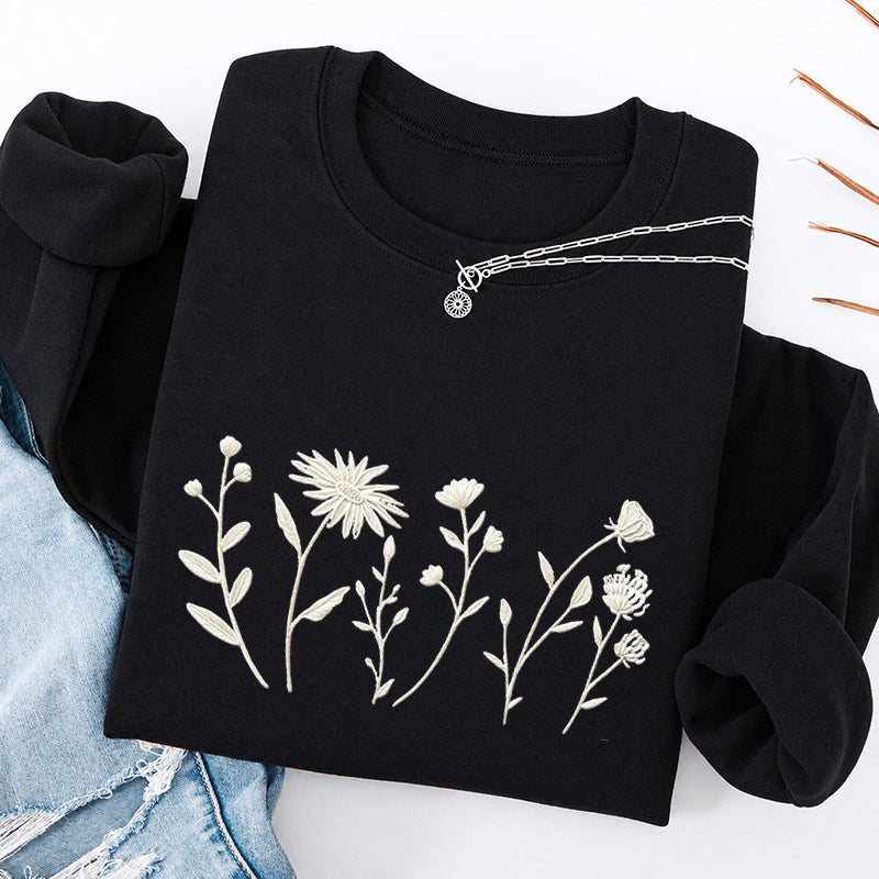 Embroidered Floral Cottagecore Classic Crewneck Sweatshirt