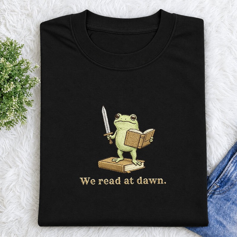 Embroidered We Read At Dawn Frog Classic Crew Neck T-Shirt