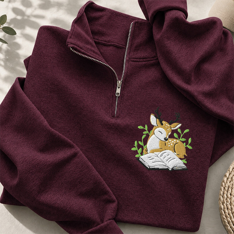 Embroidered Deer Book Classic Quarter Zip Sweatshirt