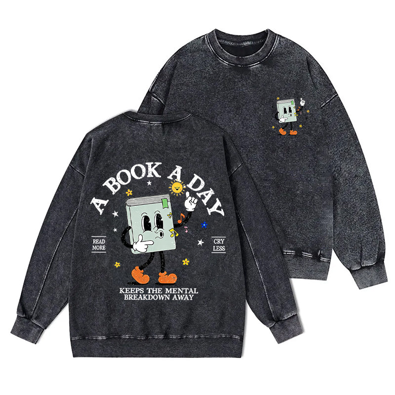 Vintage A Book A Day Book Lover Washed Crewneck Sweatshirt
